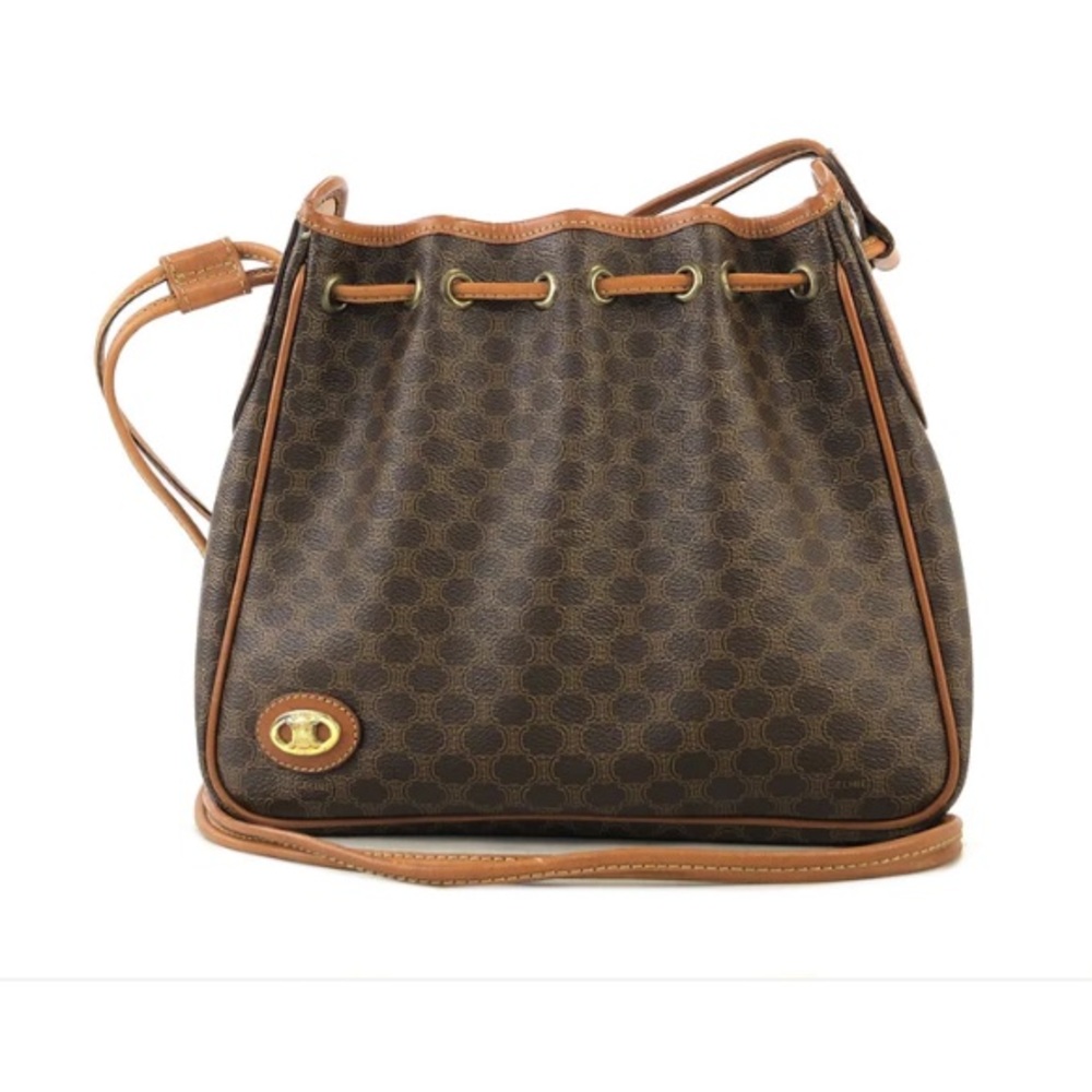 CELINE Macadam PVC Leather Drawstring Shoulder bag Brown Vintage